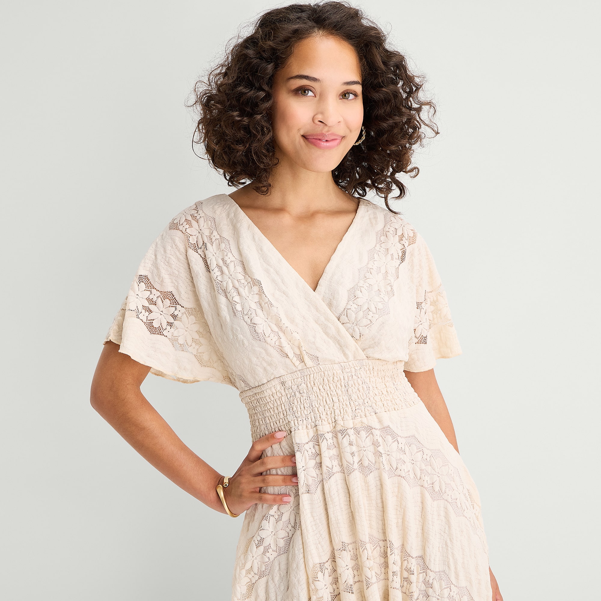 Rabbit Design Womens Midi V Neck Short Sleeve Flutter Fit + Flare Dress