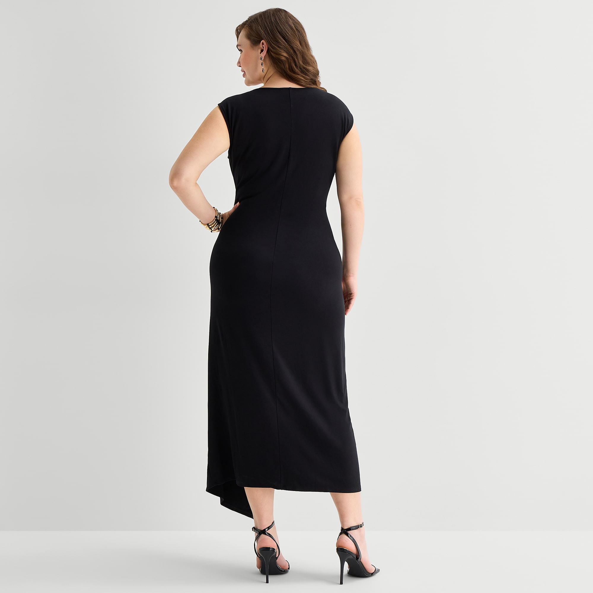 MSK Womens Plus Midi Round Neck Sleeveless Cap Fit + Flare Dress