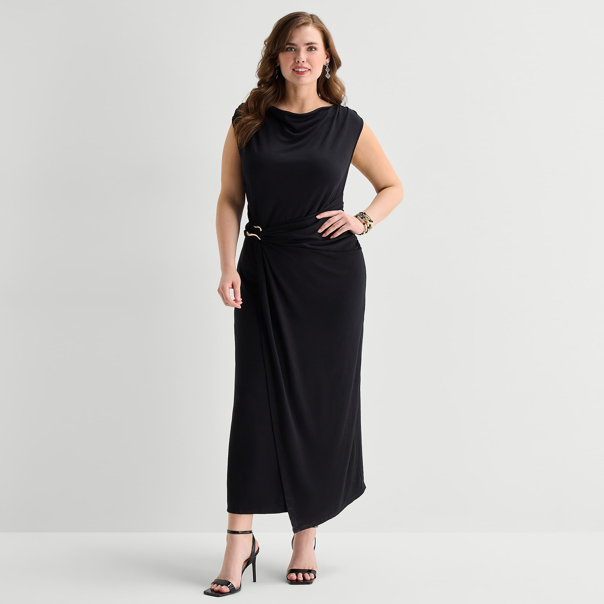 MSK Womens Plus Midi Round Neck Sleeveless Cap Fit + Flare Dress