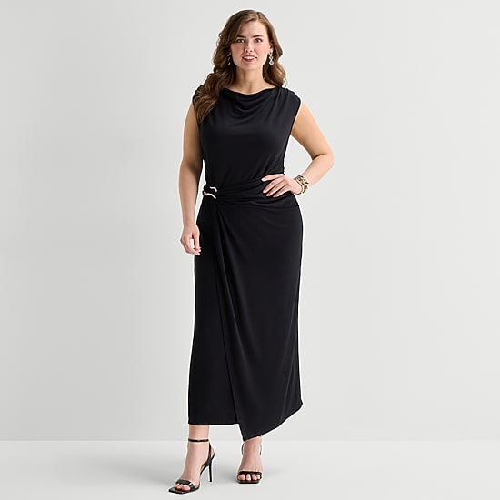 MSK Womens Plus Midi Round Neck Sleeveless Cap Fit + Flare Dress