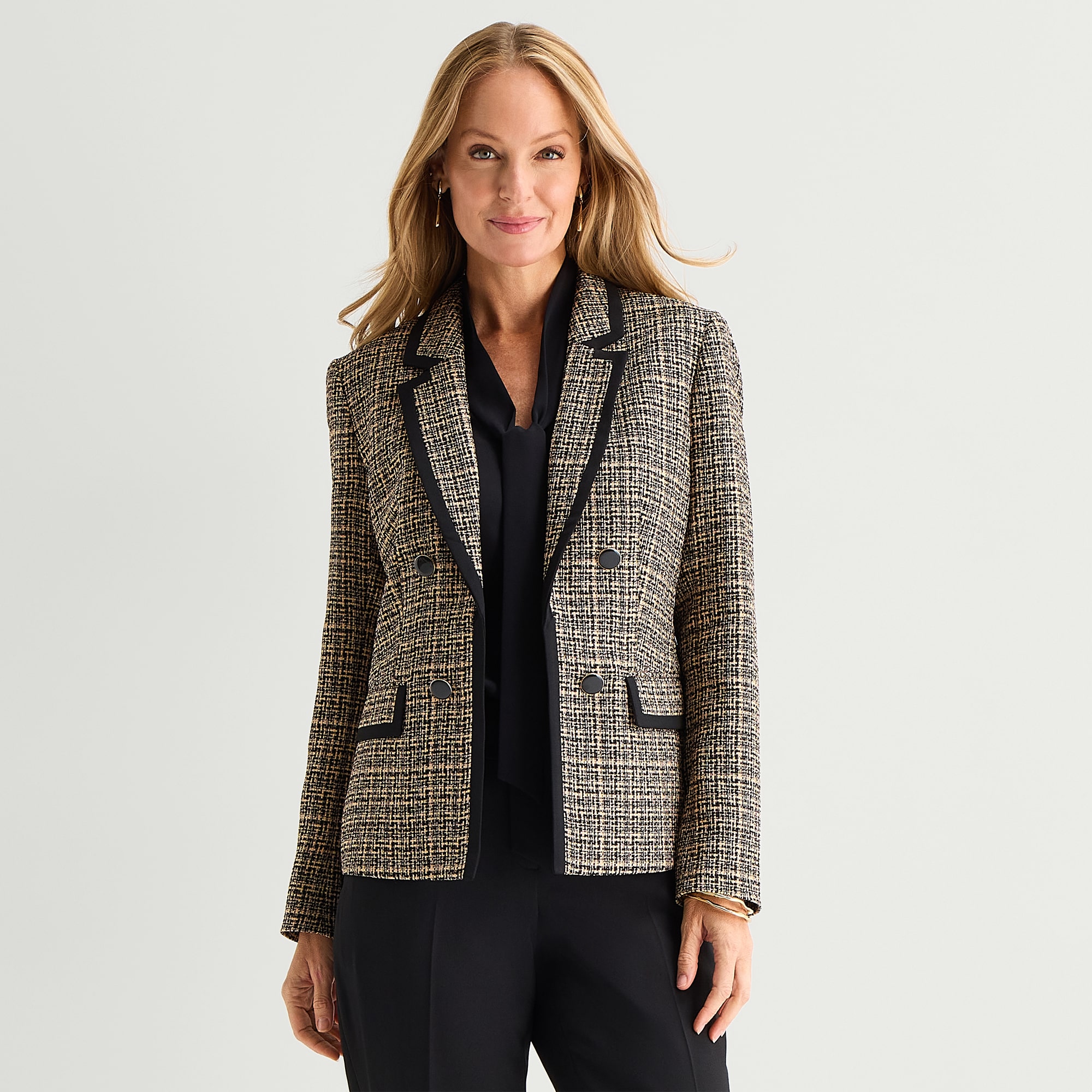 Black Label by Evan-Picone Tweed Womens Classic Fit Double Breasted Suit Jacket