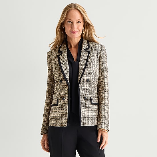 Black Label by Evan-Picone Tweed Womens Classic Fit Double Breasted Suit Jacket