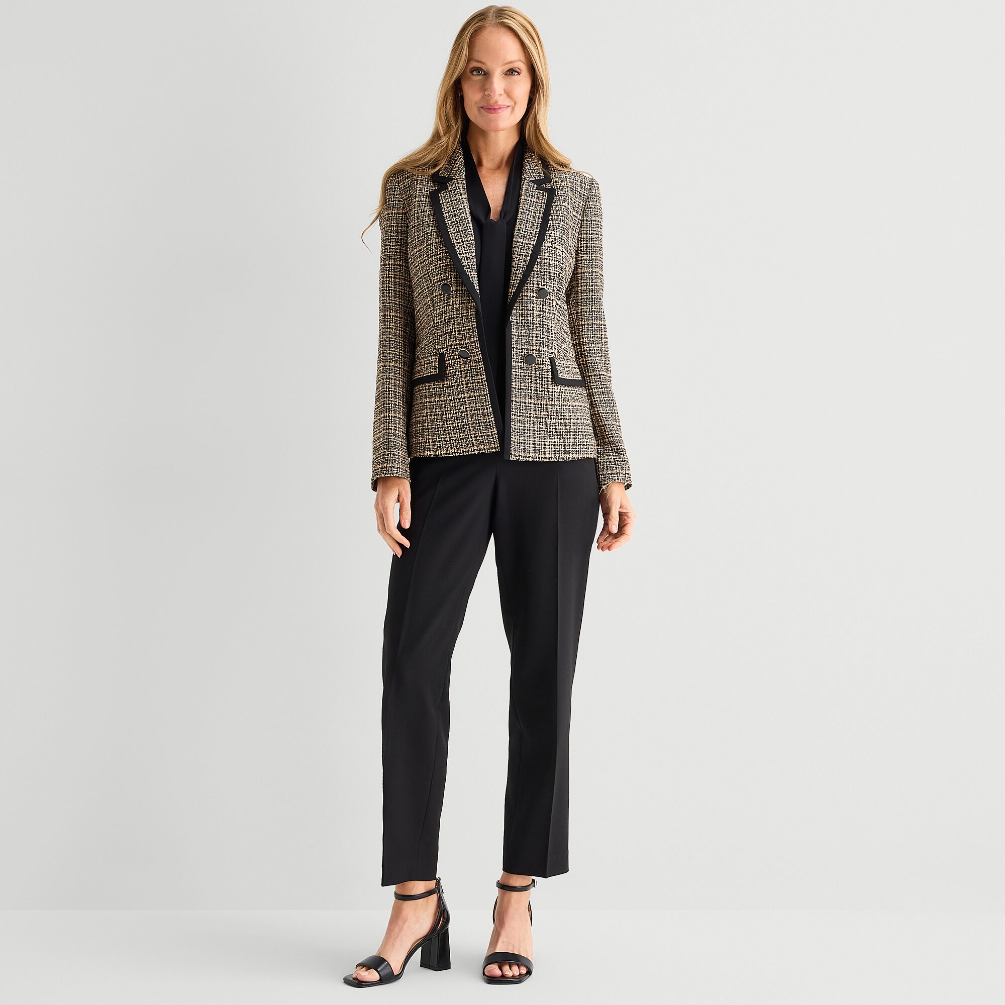 Black Label by Evan-Picone Tweed Womens Classic Fit Double Breasted Suit Jacket