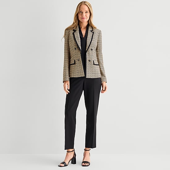 Black Label by Evan-Picone Tweed Womens Classic Fit Double Breasted Suit Jacket