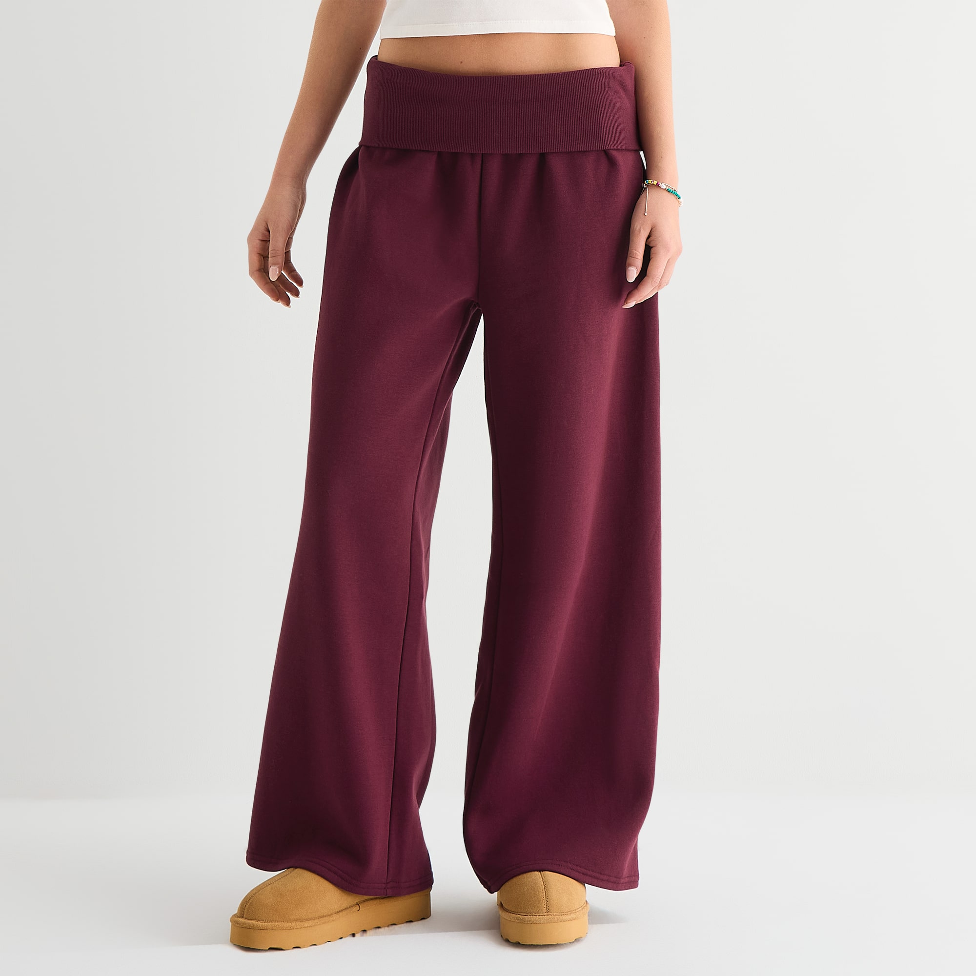 Forever 21 Womens Juniors Wide Leg Mid Rise Fleece Sweatpant