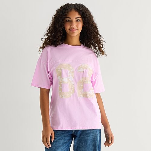 Arizona Womens Juniors Round Neck Short Sleeve Oversized Graphic T-Shirt, X-large, Purple