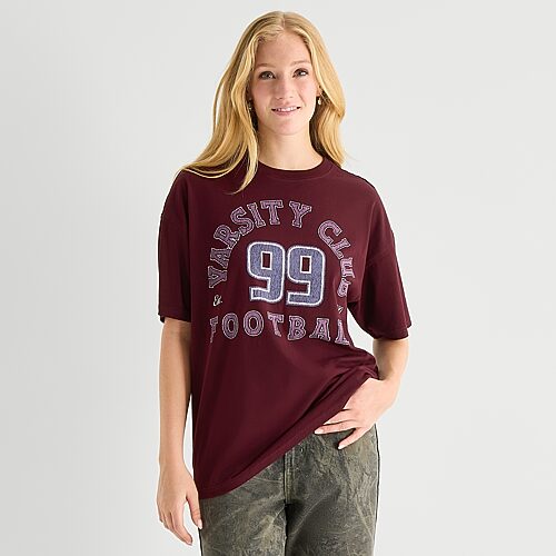 Arizona Womens Juniors Round Neck Short Sleeve Oversized Graphic T-Shirt, Xx-large, Red