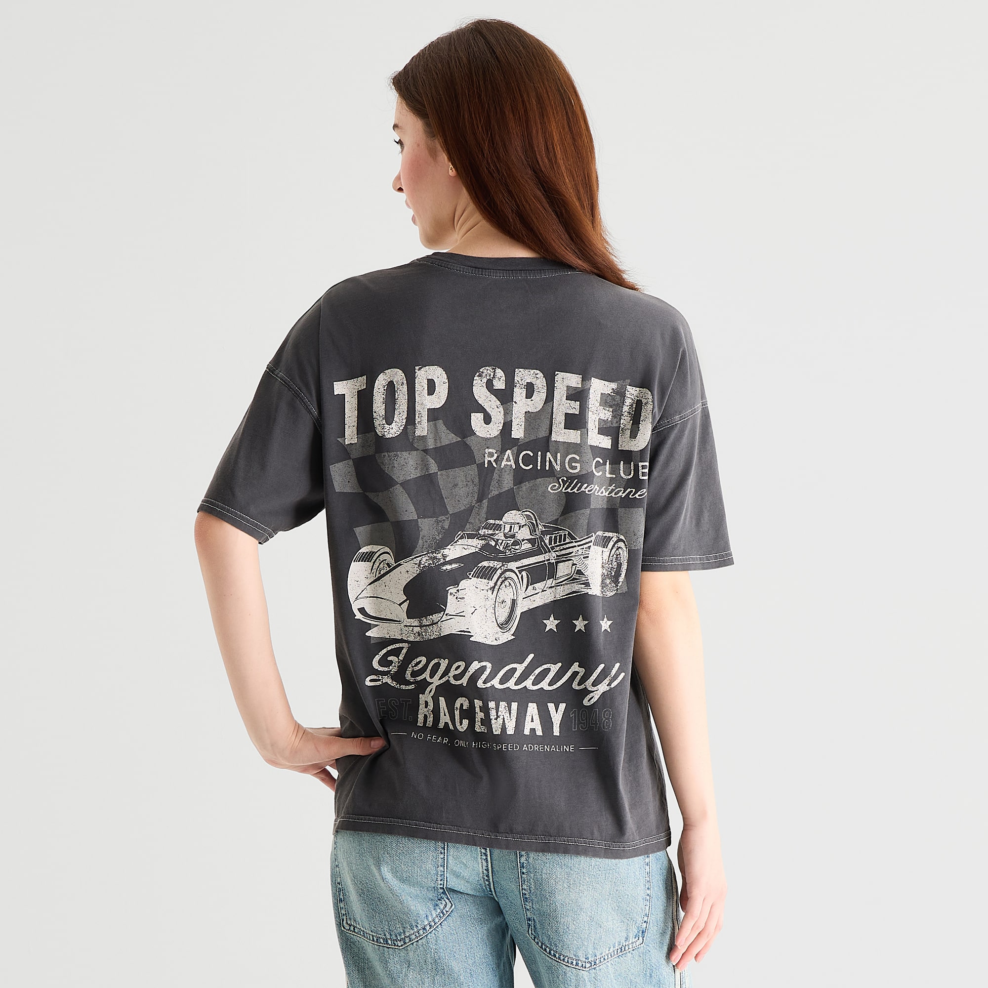 Arizona Womens Juniors Round Neck Short Sleeve Oversized Graphic T-Shirt