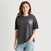 Arizona Womens Juniors Round Neck Short Sleeve Oversized Graphic T-Shirt
