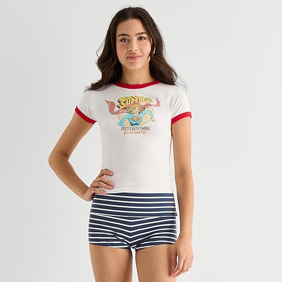 Arizona Womens Juniors Crew Neck Short Sleeve Supergirl T-Shirt