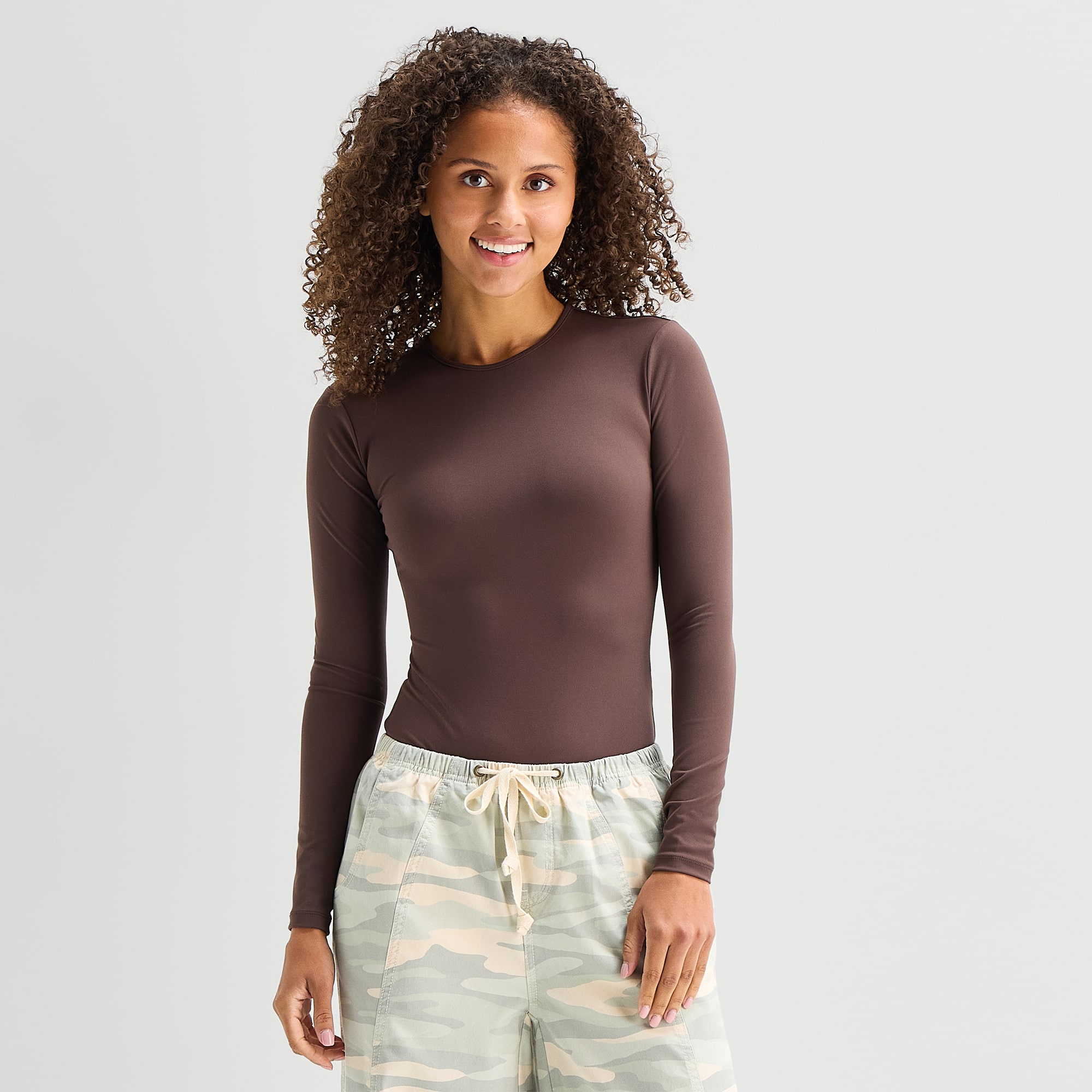 Arizona Womens Juniors Round Neck Long Sleeve Bodysuit