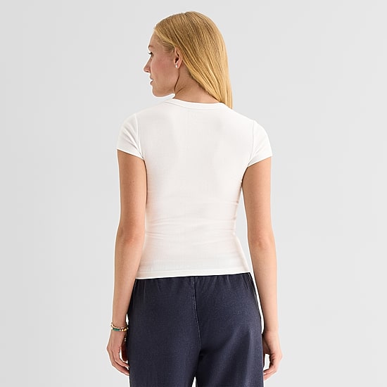 Arizona Womens Juniors Crew Neck Short Sleeve Regular Fit Graphic T-Shirt