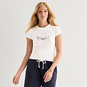 Arizona Womens Juniors Crew Neck Short Sleeve Regular Fit Graphic T-Shirt