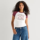 Arizona Womens Juniors Crew Neck Short Sleeve Classic Fit Graphic T-Shirt