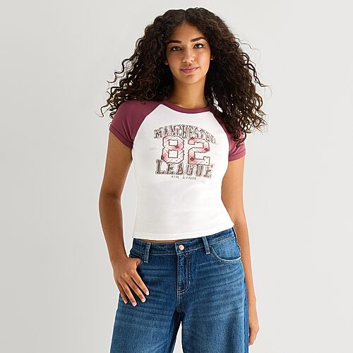 Arizona Womens Juniors Crew Neck Short Sleeve Regular Fit Graphic T-shirt In White