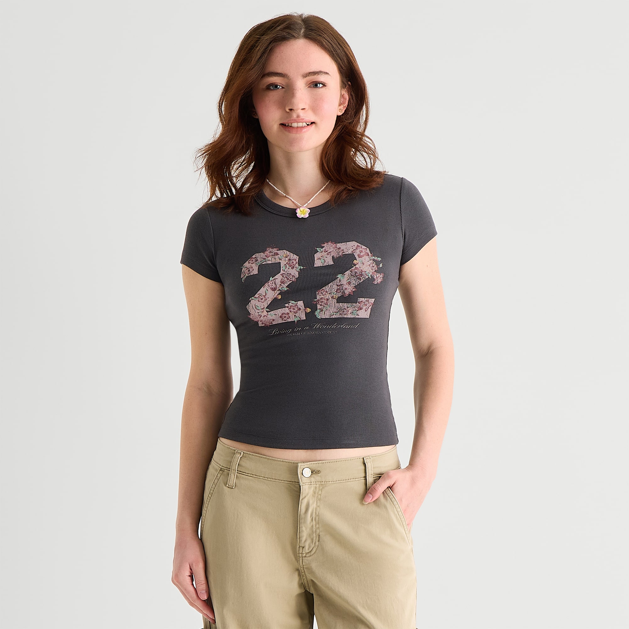 Arizona Womens Juniors Crew Neck Short Sleeve Regular Fit Graphic T-Shirt