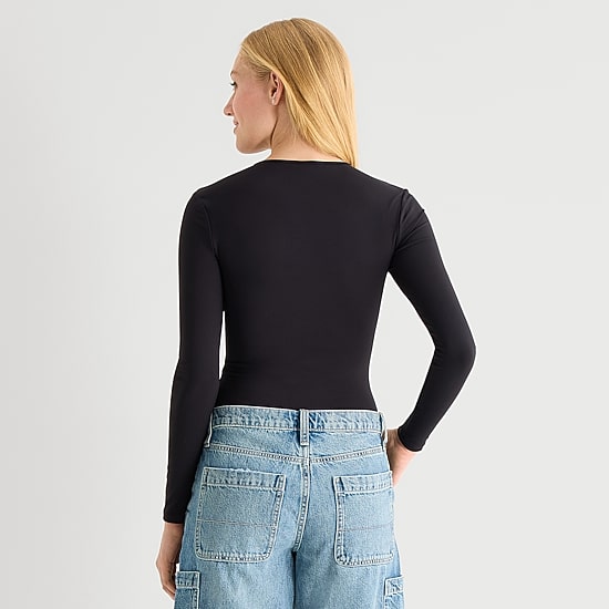Arizona Womens Juniors Round Neck Long Sleeve Bodysuit