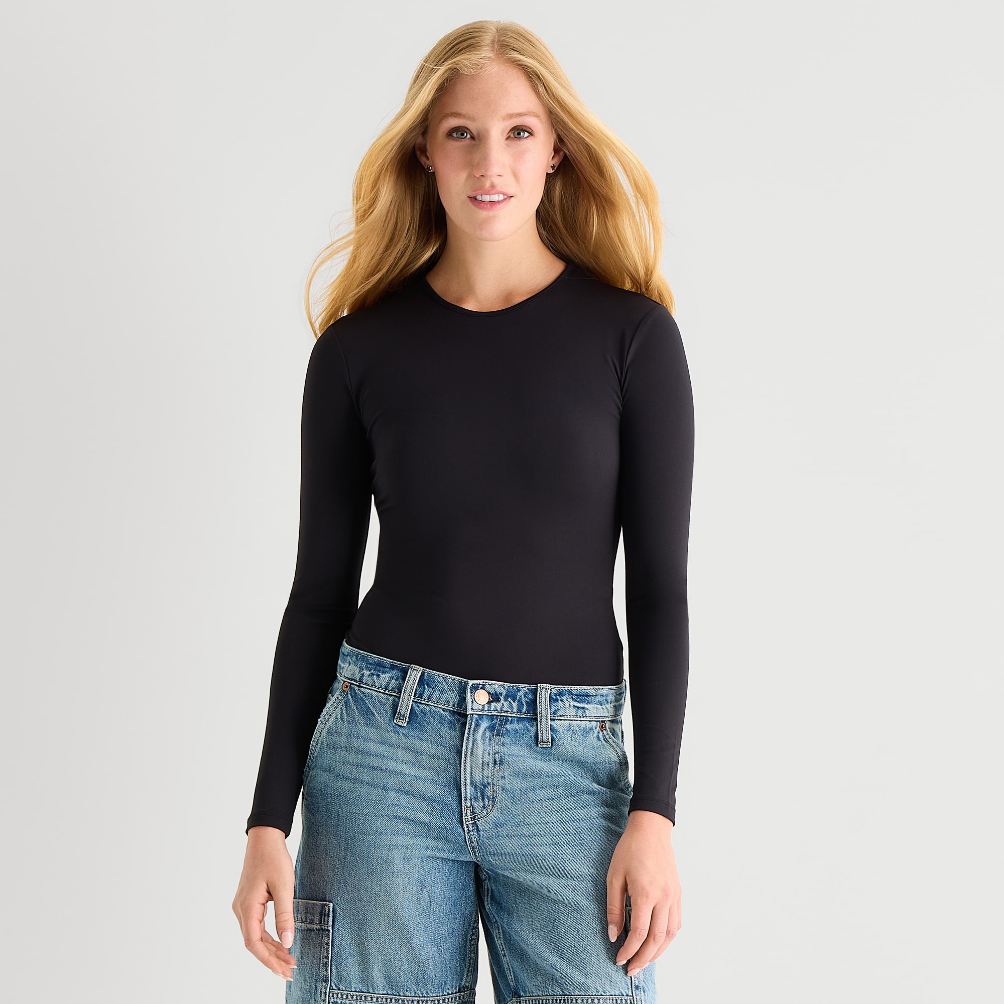 Arizona Womens Juniors Round Neck Long Sleeve Bodysuit