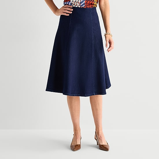 Liz Claiborne Womens High Rise Midi A-Line Skirt