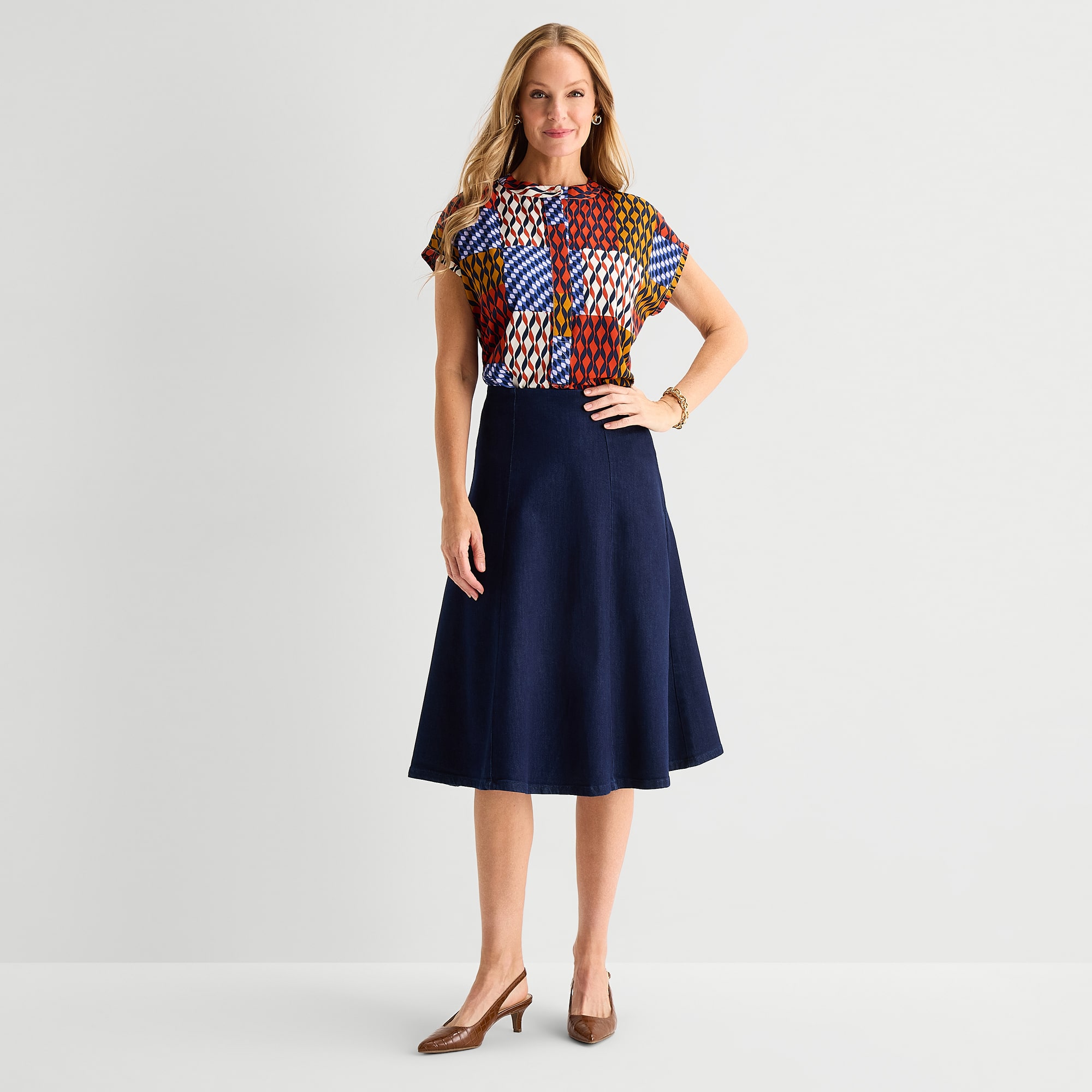 Liz Claiborne Womens High Rise Midi A-Line Skirt