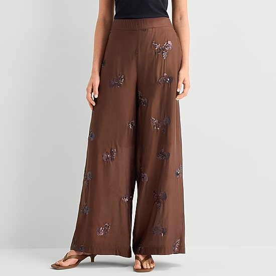 Worthington Womens Wide Leg High Rise Pull-On Pant