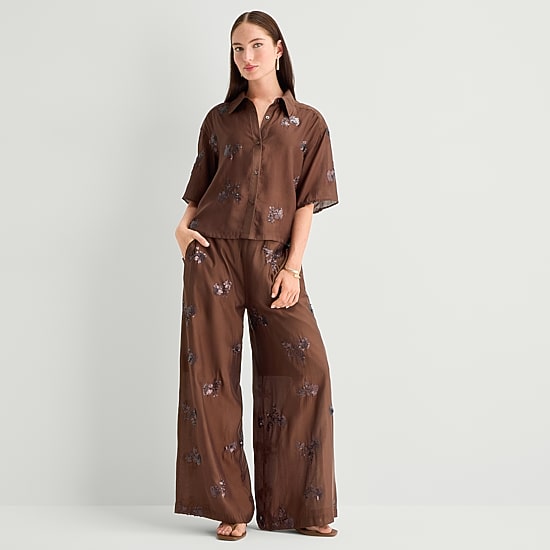Worthington Womens Wide Leg High Rise Pull-On Pant