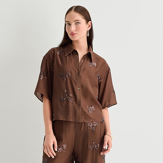 Worthington Womens Drop Shoulder Short Sleeve Regular Fit Button-Down Shirt