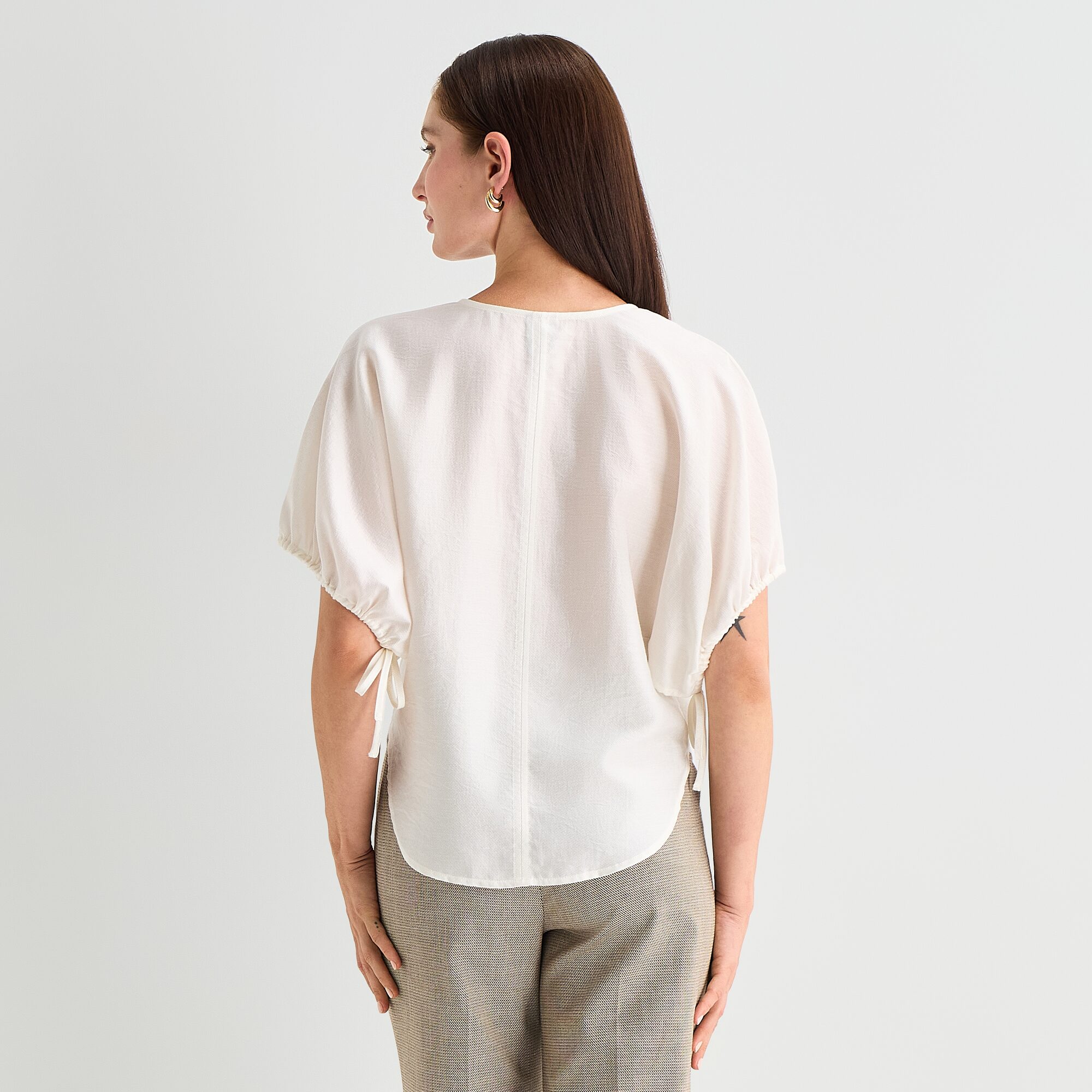 Worthington Womens Split Crew Neck Elbow Sleeve Blouse