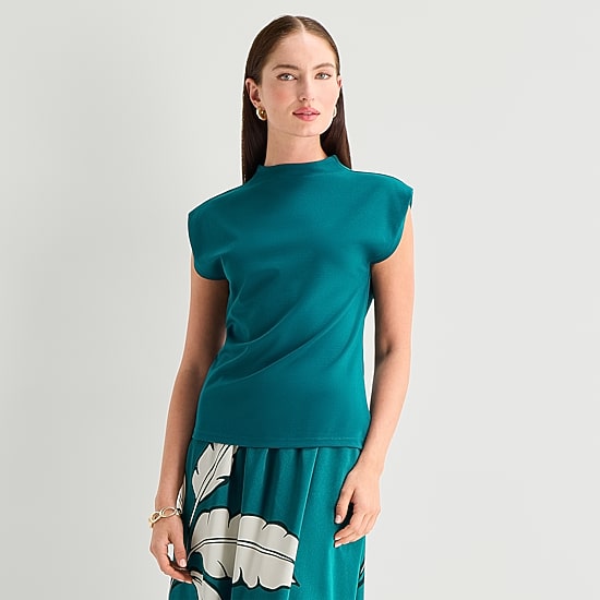 Worthington Womens Sleeveless Mock Neck Top