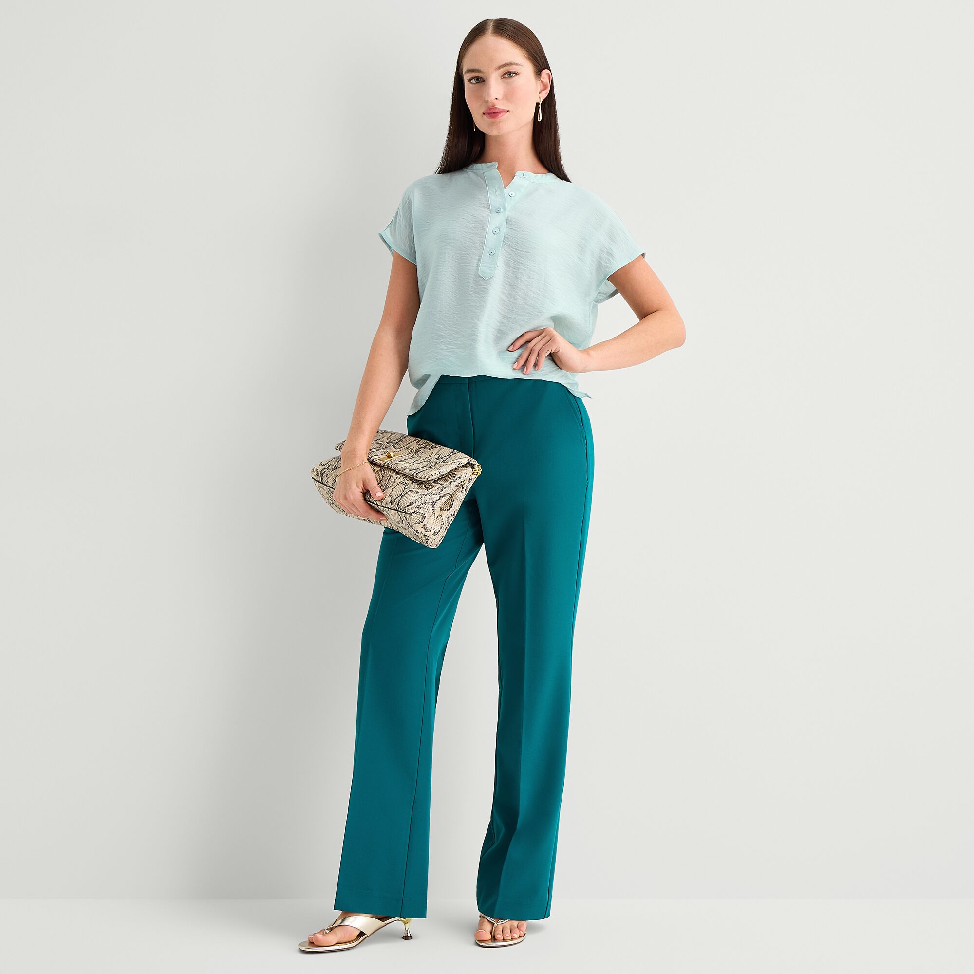 Worthington Womens Henley Neck Short Sleeve Blouse