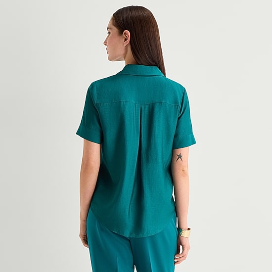 Worthington Womens Short Sleeve Slim Fit Blouse