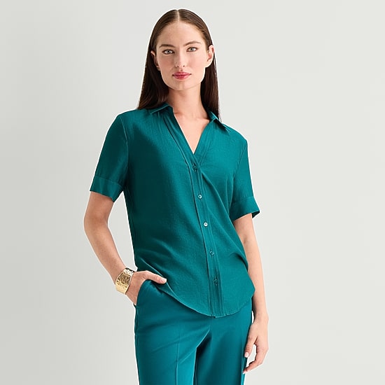 Worthington Womens Short Sleeve Slim Fit Blouse