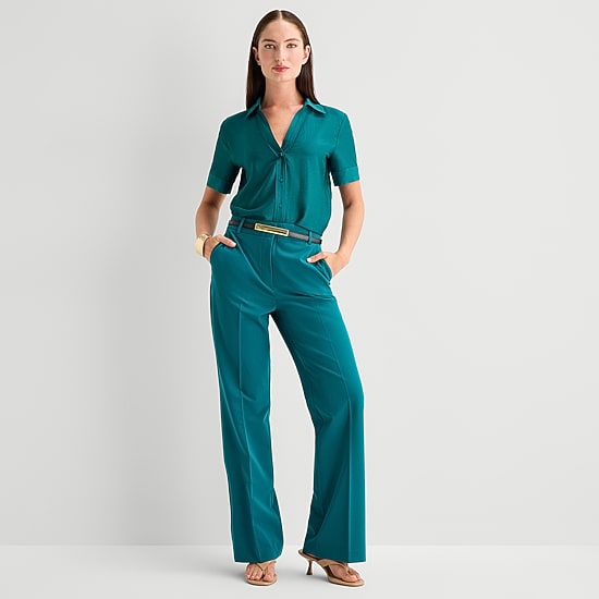 Worthington Womens Short Sleeve Slim Fit Blouse