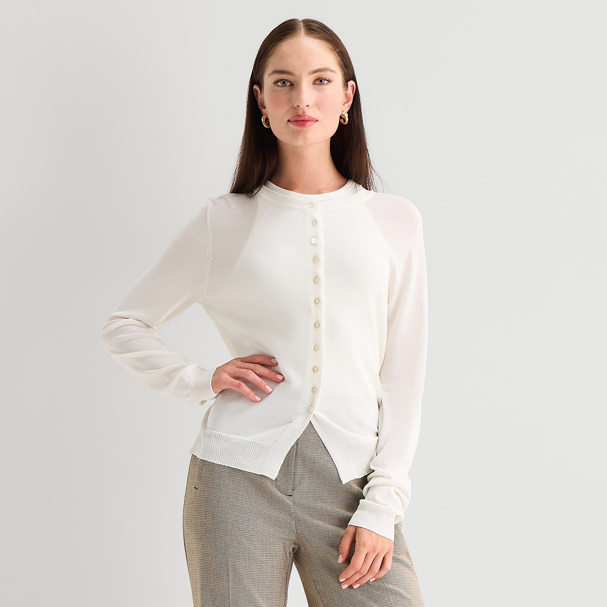 Worthington Womens Cowl Neck Long Sleeve Button Cardigan