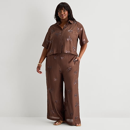 Worthington Womens Plus Drop Shoulder Short Sleeve Regular Fit Button-Down Shirt