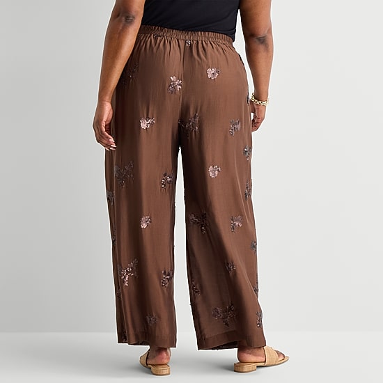 Worthington Womens Plus Wide Leg High Rise Pull-On Pant