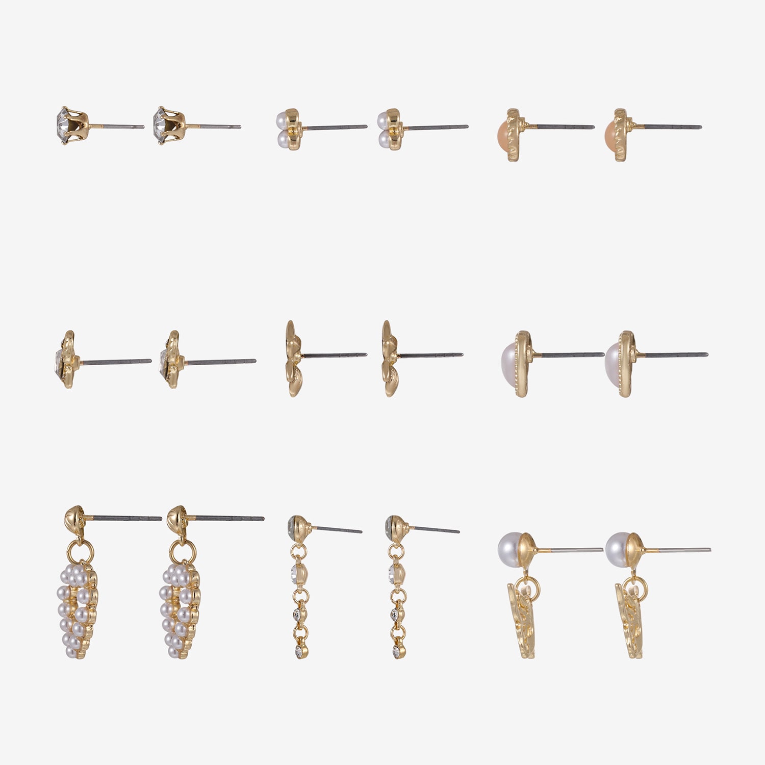 Forever 21 Womens Simulated Pearl 9 Pair Earring Set