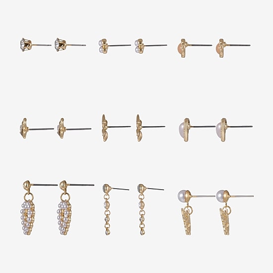 Forever 21 Womens Simulated Pearl 9 Pair Earring Set