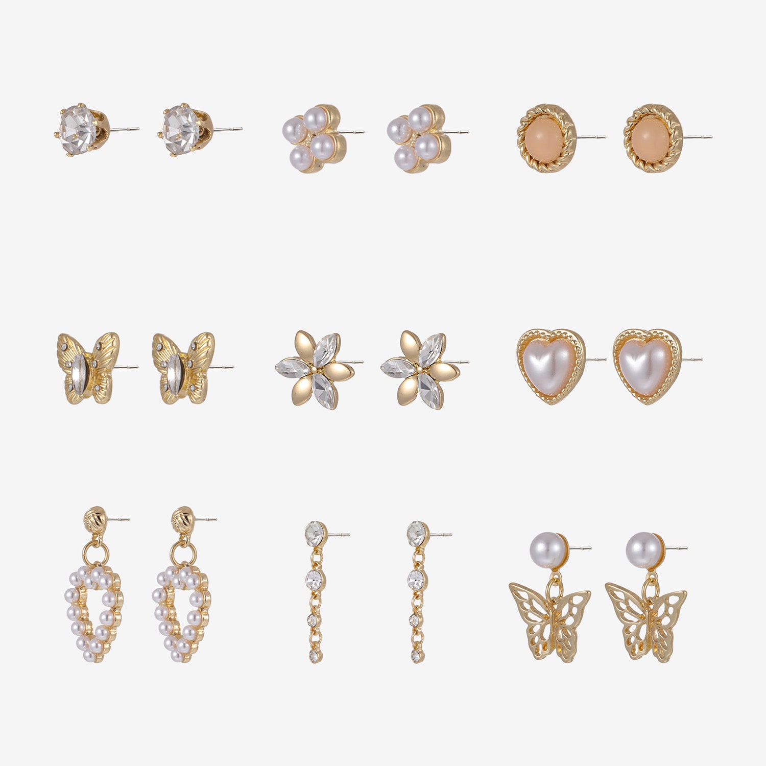 Forever 21 Womens Simulated Pearl 9 Pair Earring Set