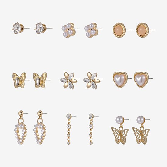 Forever 21 Womens Simulated Pearl 9 Pair Earring Set
