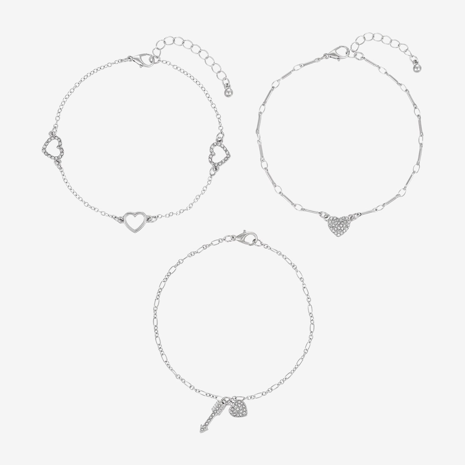 Forever 21 Womens 9 Inch Solid Cable Heart Ankle Bracelet