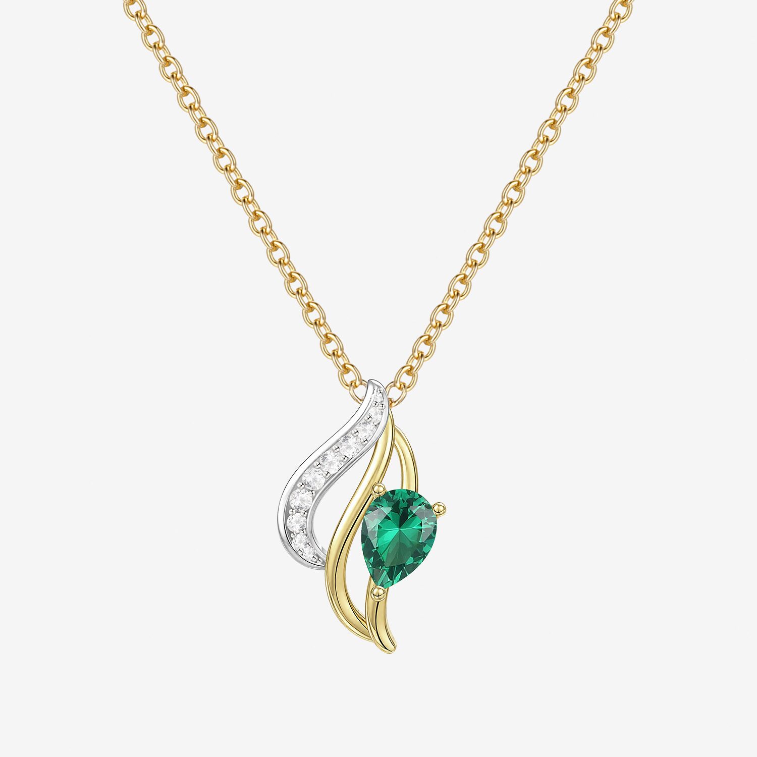 Womens Lab Created Green Emerald 14K Gold Over Silver Pear 18 Inch Pendant Necklace