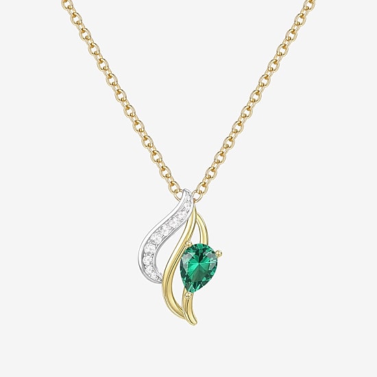 Womens Lab Created Green Emerald 14K Gold Over Silver Pear 18 Inch Pendant Necklace