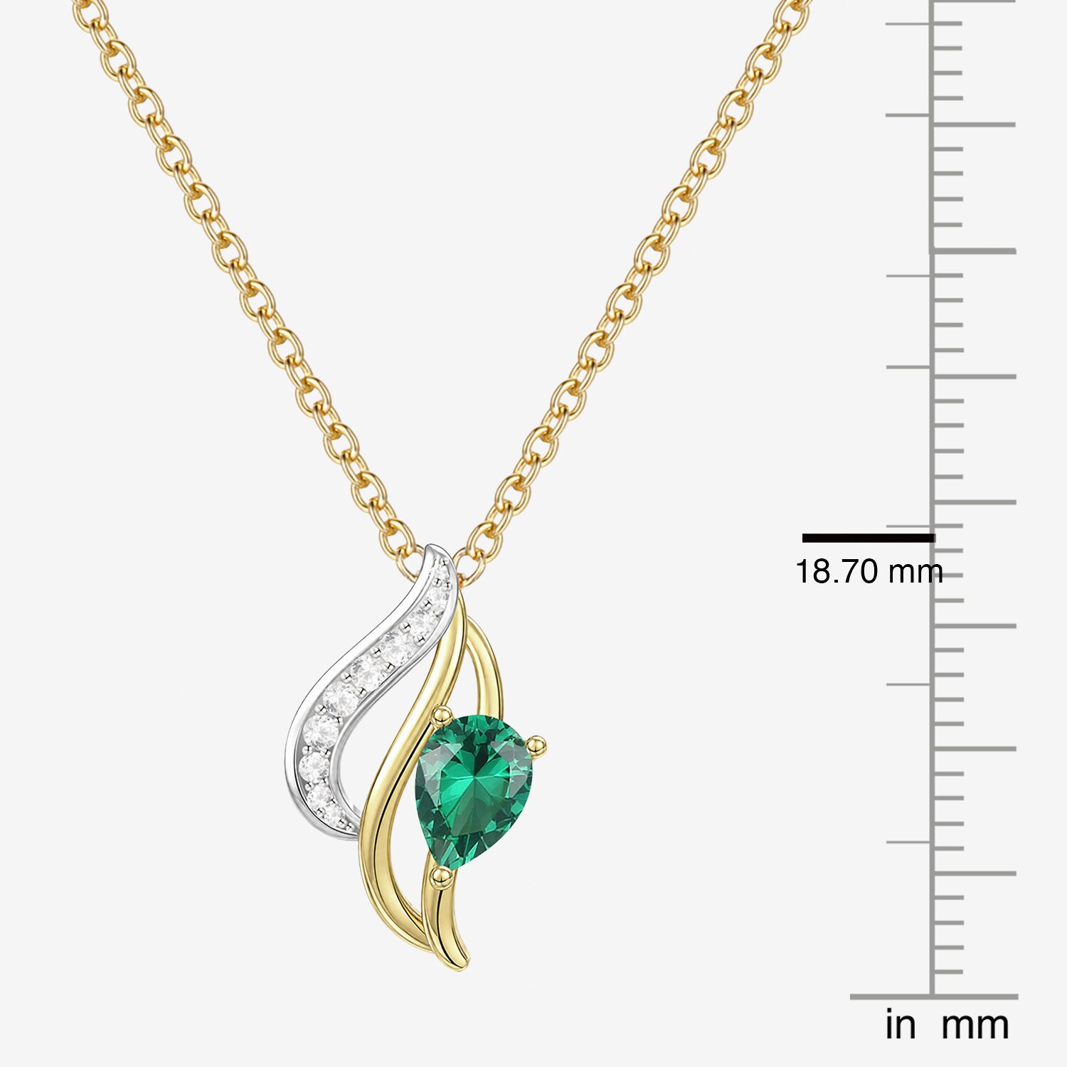 Womens Lab Created Green Emerald 14K Gold Over Silver Pear 18 Inch Pendant Necklace