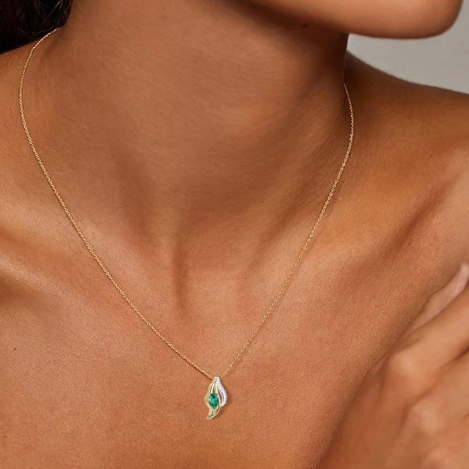 Womens Lab Created Green Emerald 14K Gold Over Silver Pear 18 Inch Pendant Necklace