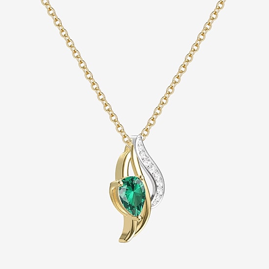 Womens Lab Created Green Emerald 14K Gold Over Silver Pear 18 Inch Pendant Necklace