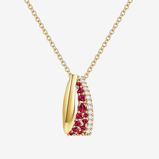 Womens Lab Created Red Ruby 14K Gold Over Silver Round 18 Inch Pendant Necklace