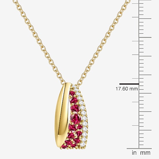Womens Lab Created Red Ruby 14K Gold Over Silver Round 18 Inch Pendant Necklace