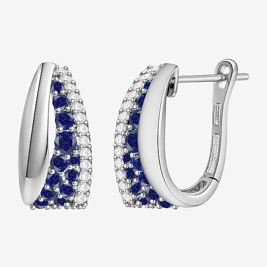 Lab Created Gemstone Sterling Silver 14mm Hoop Earrings