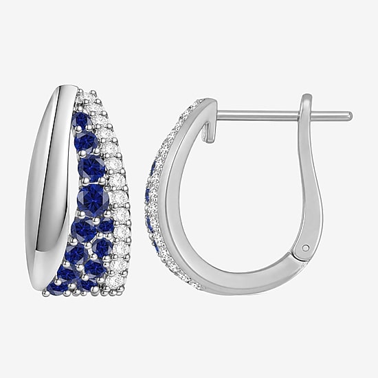 Lab Created Gemstone Sterling Silver 14mm Hoop Earrings